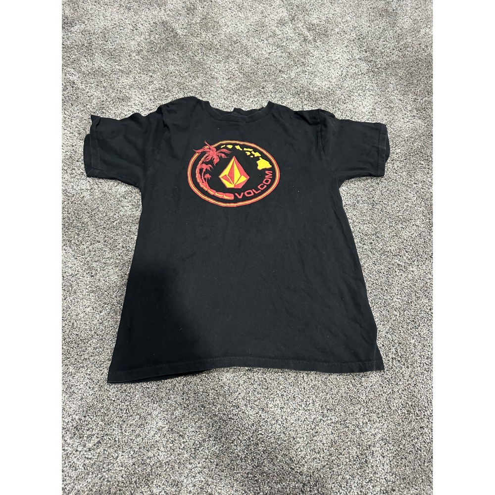 Volcom Mens Black Graphic T-Shirt Hawaii Palm Tree Stone Logo Size Medium